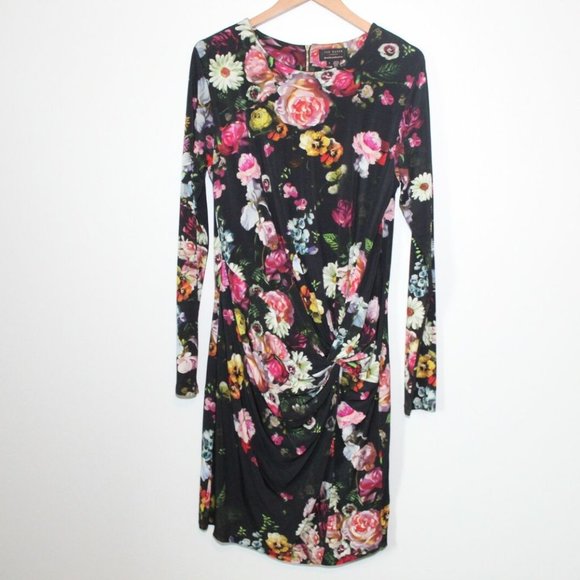 Ted Baker London Izzie Oil Painting Dress Floral Ruched Bodycon Size 4 H12695 - Picture 2 of 11